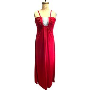 Vintage maxi 1970s disco lipstick red strappy dress